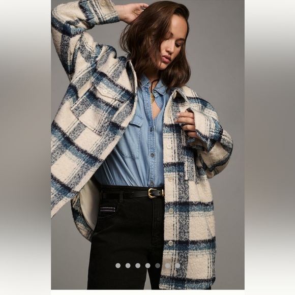 NWT: Anthropologie, Good American Cream and Indigo Plaid Jacket - sold out - Picture 11 of 12
